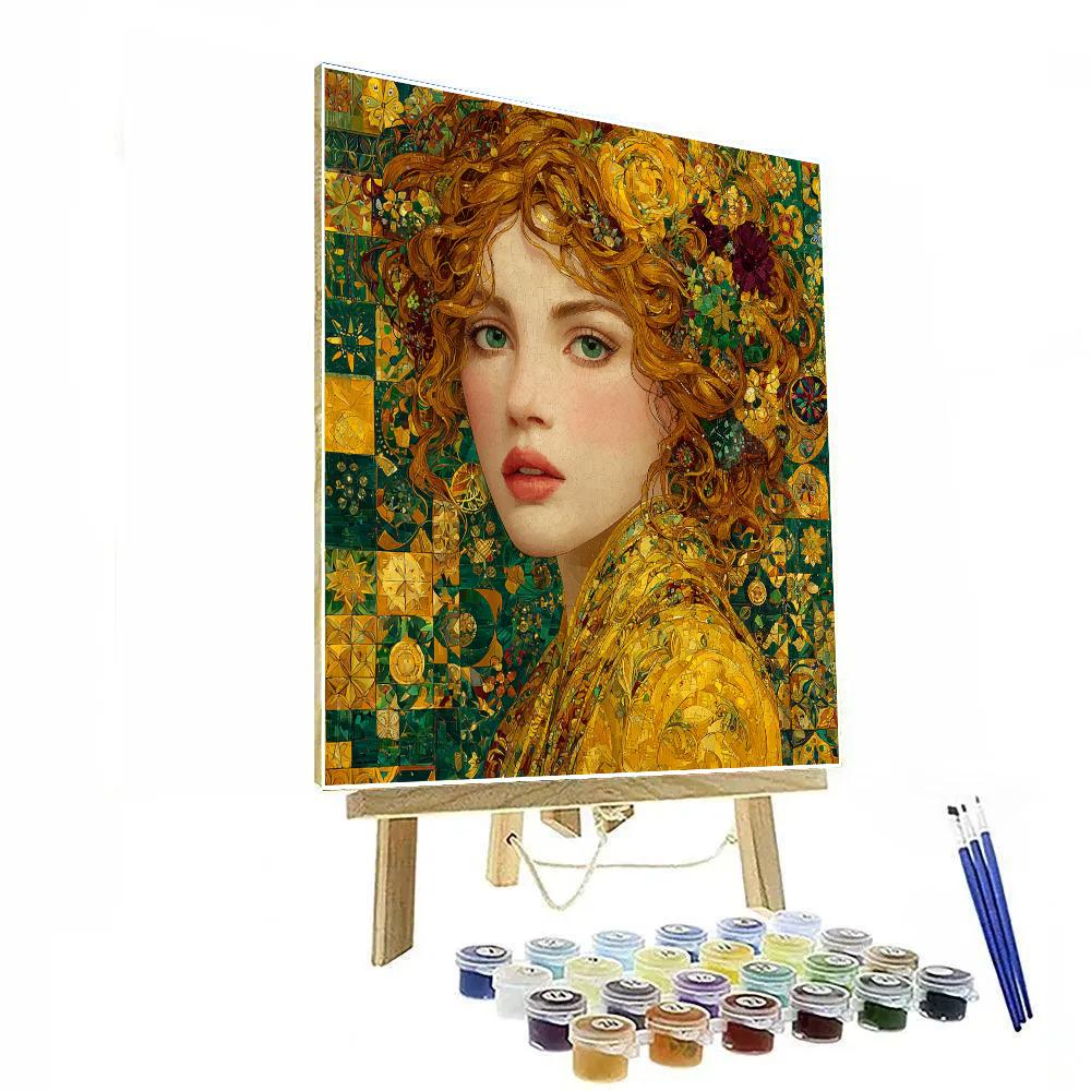 Gustav Klimt Inspired Golden Floral Portrait paint by color