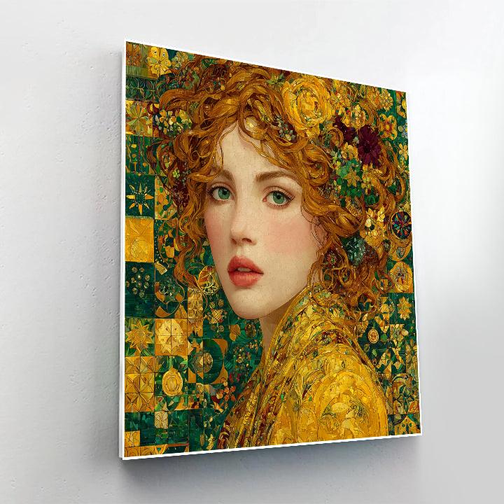 Gustav Klimt Inspired Golden Floral Portrait paint by color
