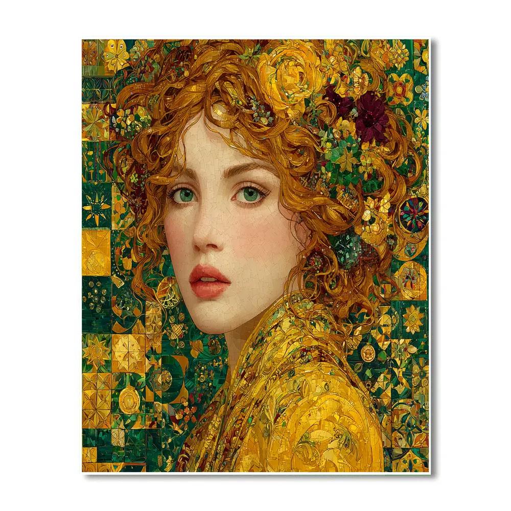 Gustav Klimt Inspired Golden Floral Portrait paint by color