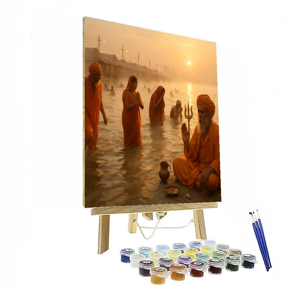 Kumbh Mela Sangam Dawn paint by color
