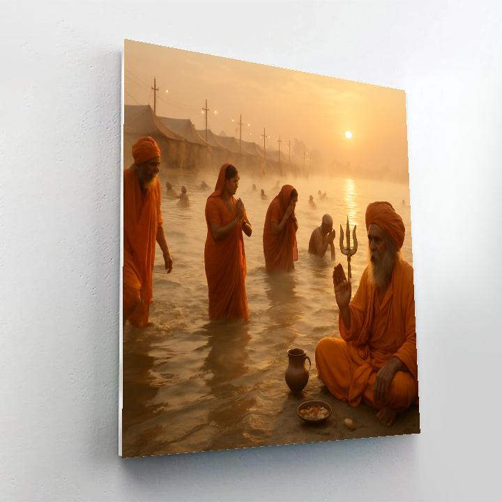 Kumbh Mela Sangam Dawn paint by color