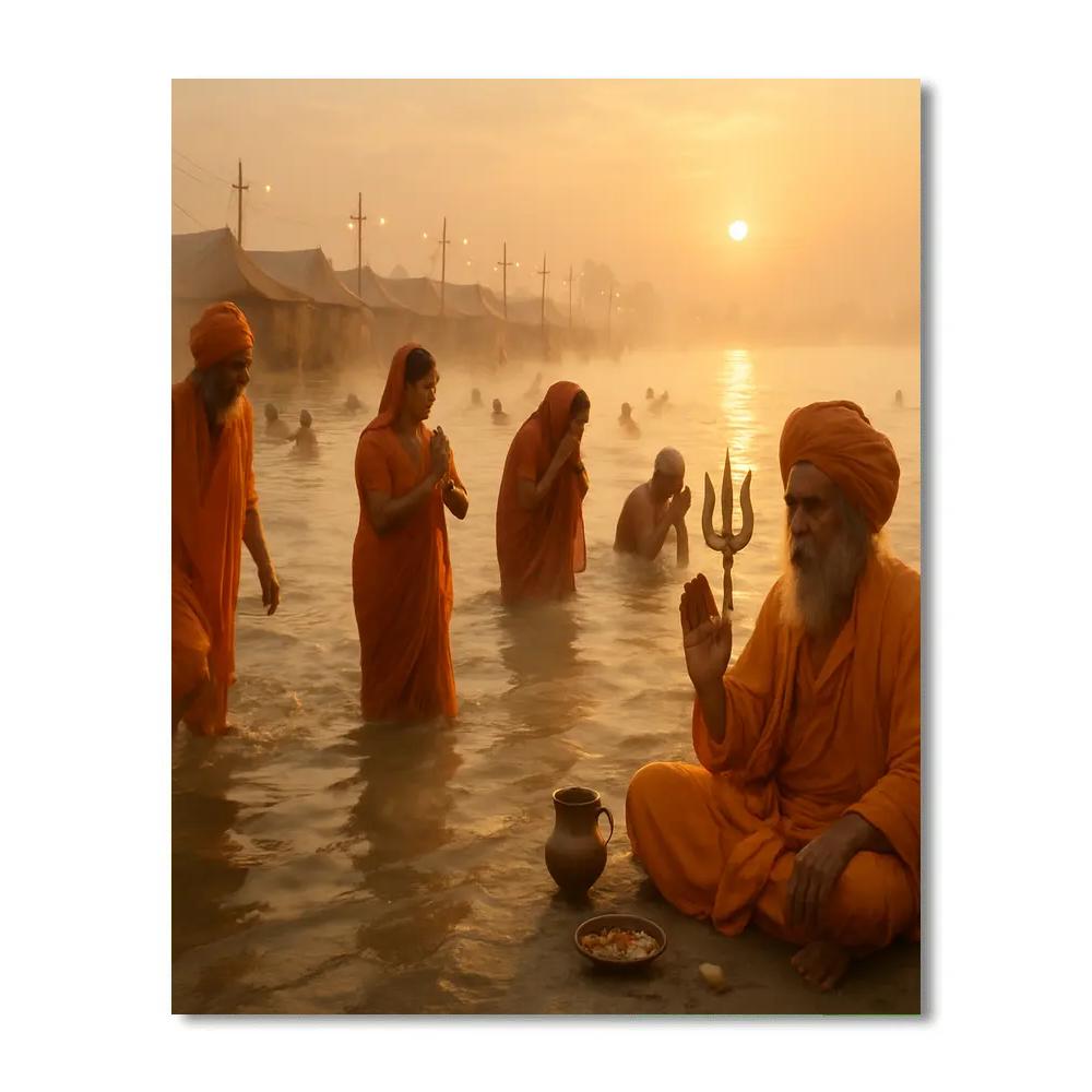 Kumbh Mela Sangam Dawn paint by color