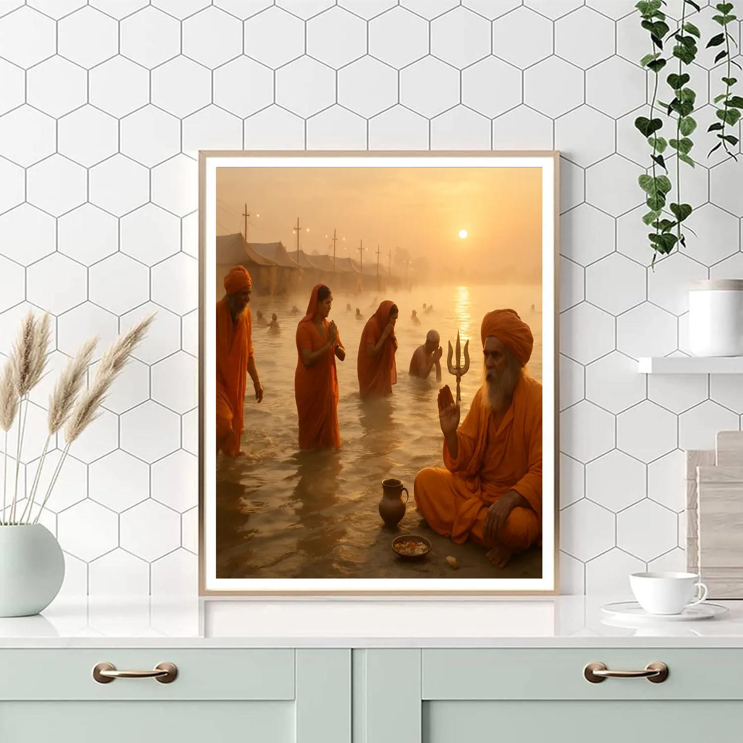 Kumbh Mela Sangam Dawn paint by color
