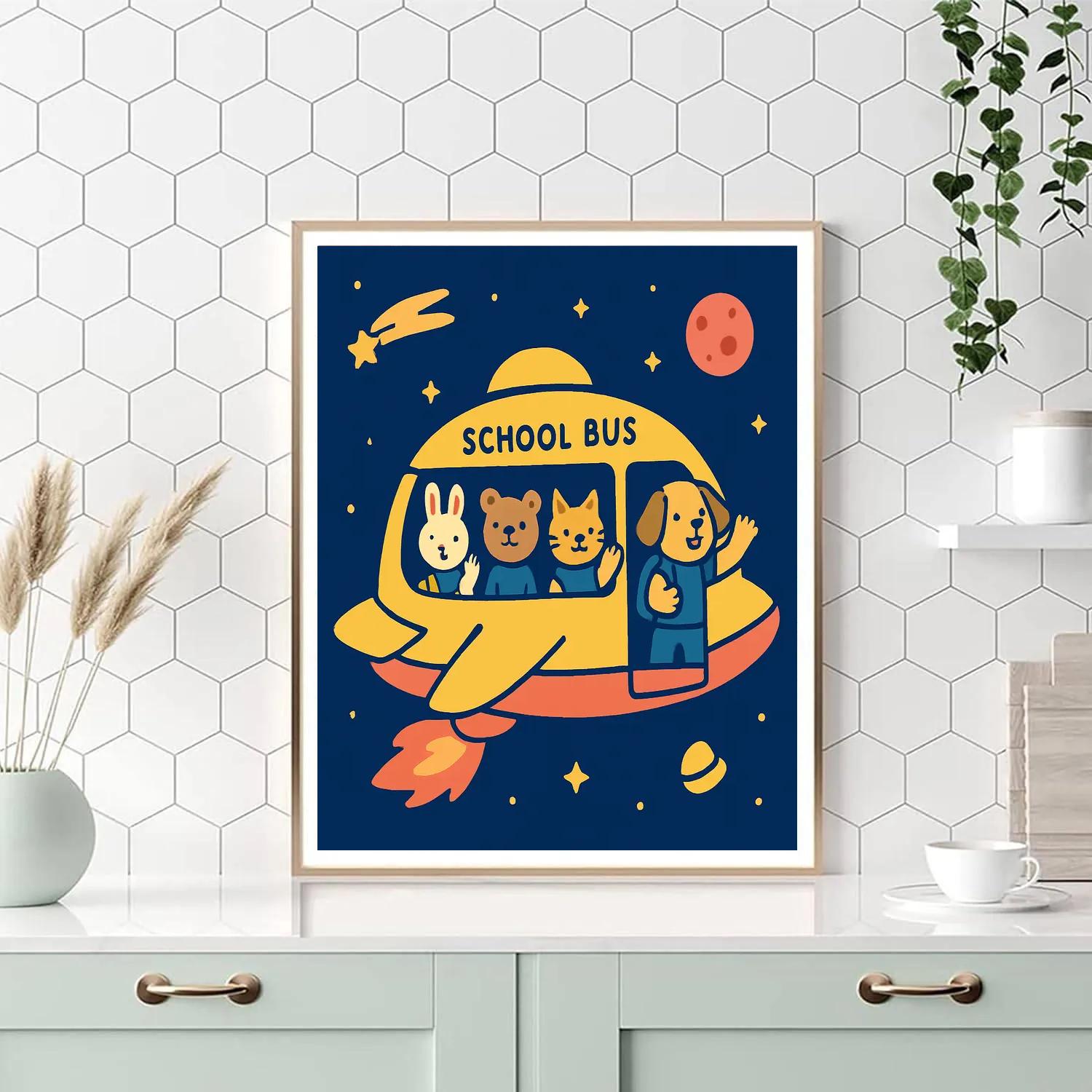 Tiny Astronaut School Bus painting number kit