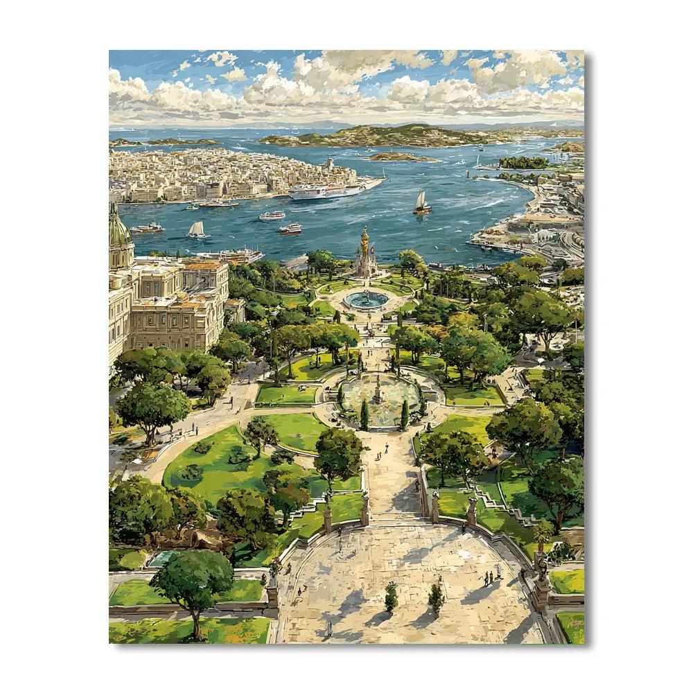 Montjuic Park Overlooking Barcelona Harbor Spain Paint by numbers kits