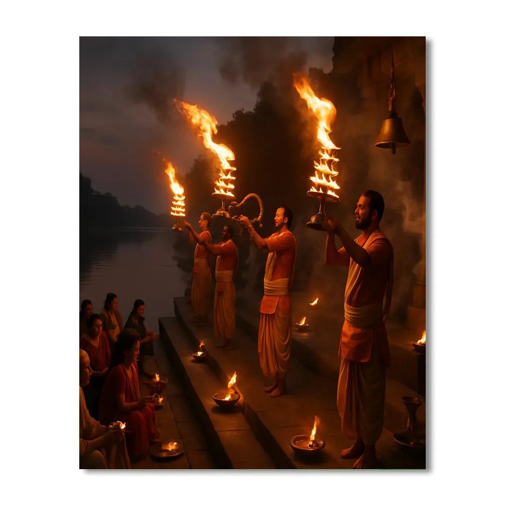 Aarti Ghat Evening Ceremony paint by color