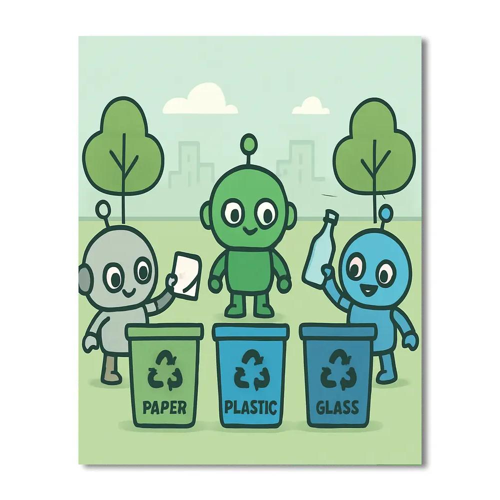 Robots Learn Recycling Paint by numbers art