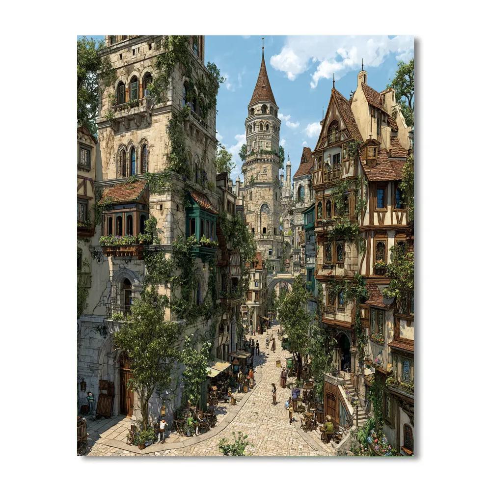 Jan Van Eyck Inspired Medieval City painting number kit