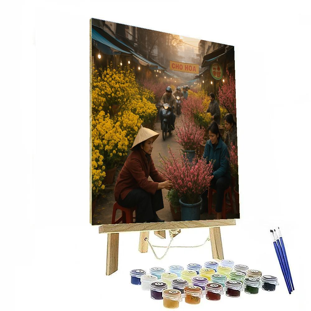 Tet Flower Market Hanoi Number painting