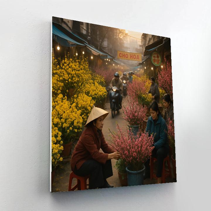 Tet Flower Market Hanoi Number painting