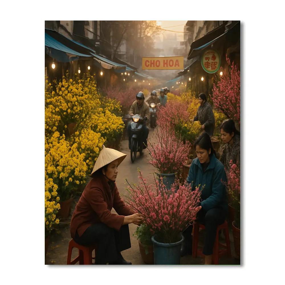 Tet Flower Market Hanoi Number painting