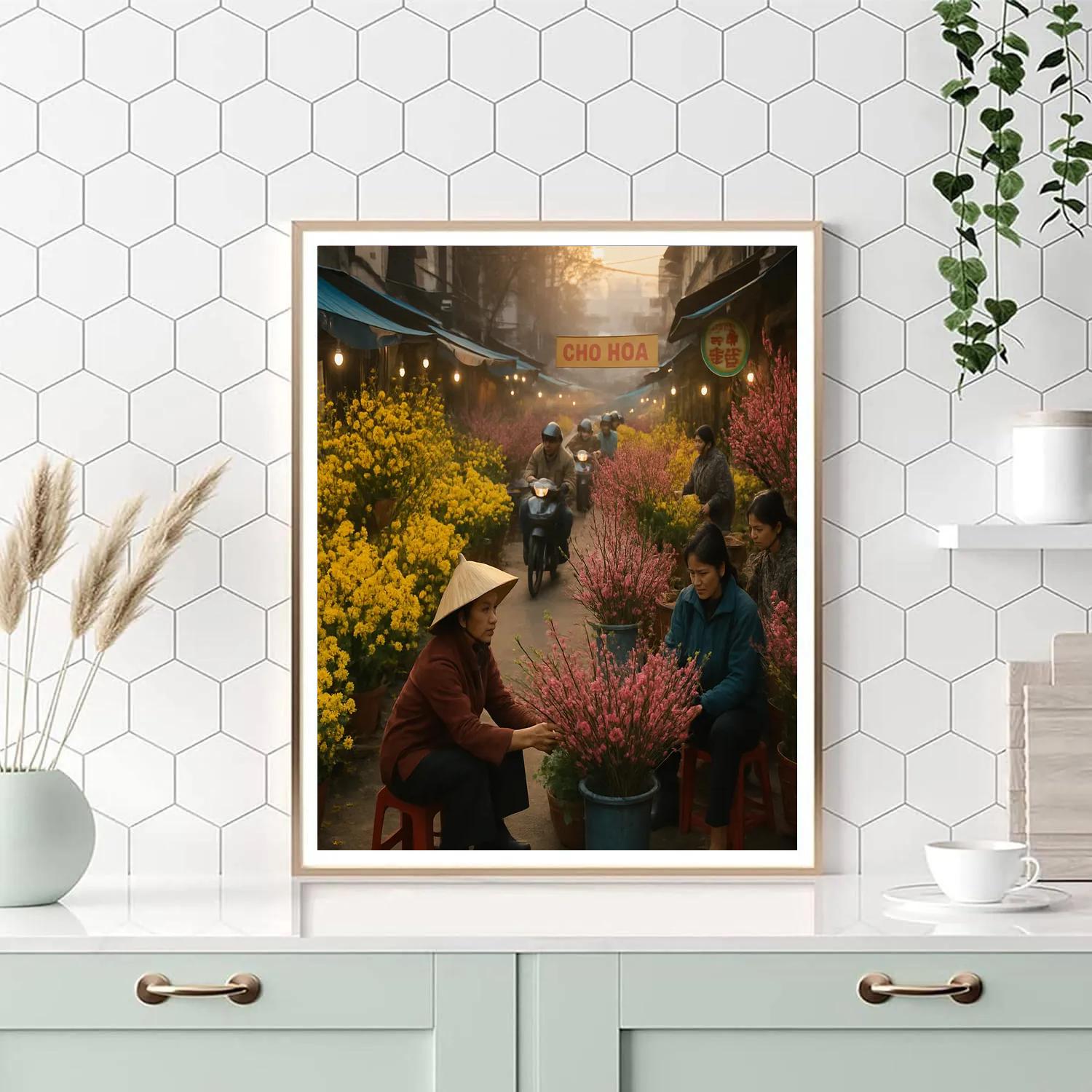 Tet Flower Market Hanoi Number painting