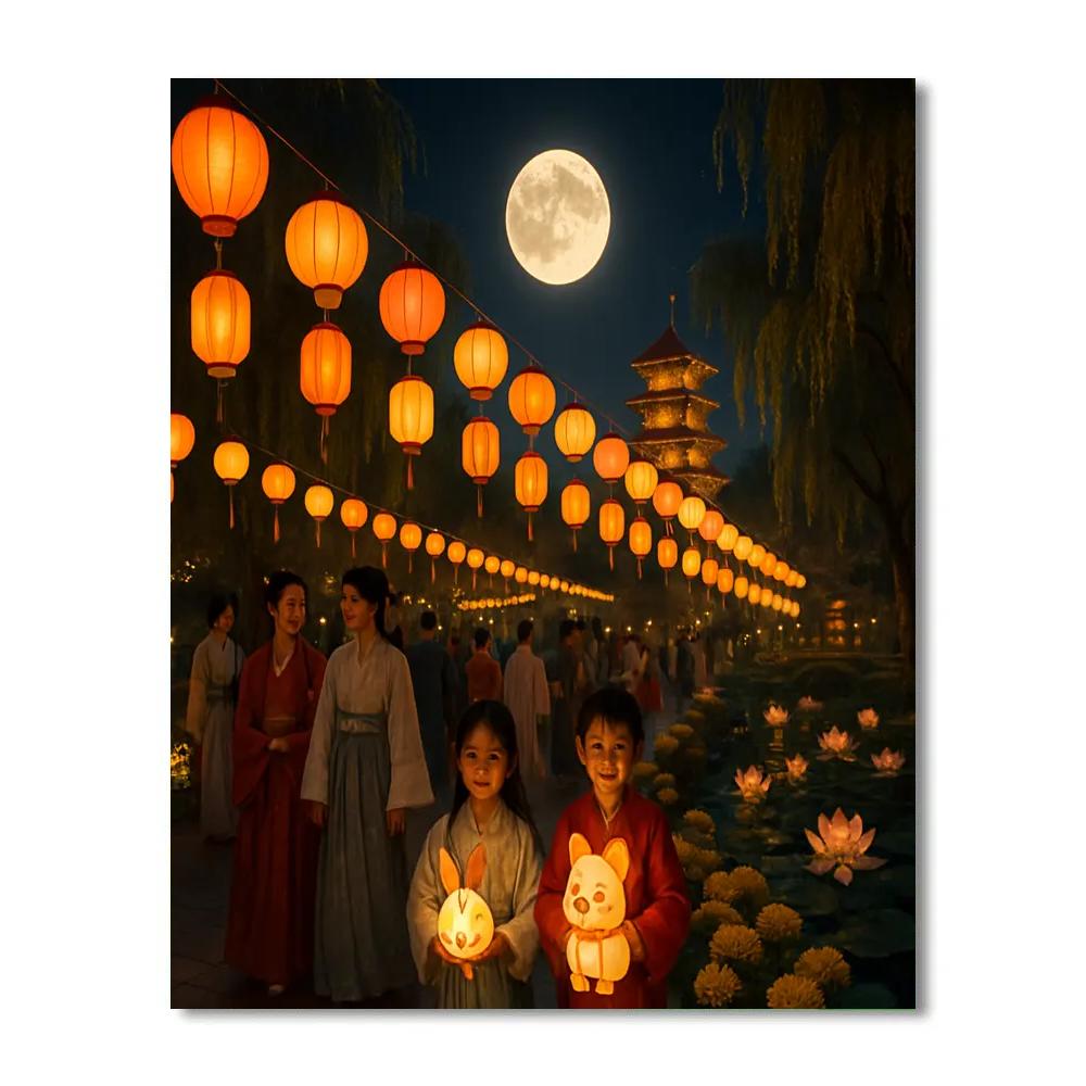 Mid Autumn Moon Festival Lantern Parade Paint by numbers kits