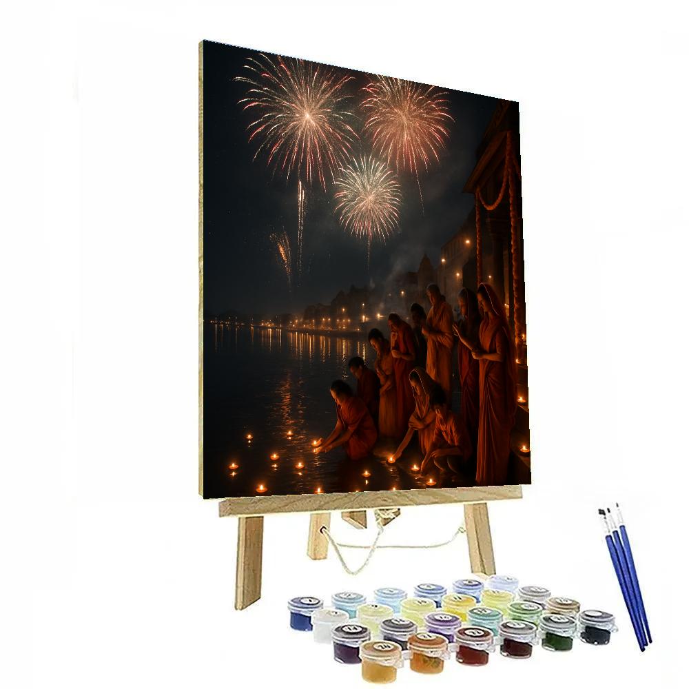 Diwali Fireworks Over Ganges Riverside Paint by numbers kits