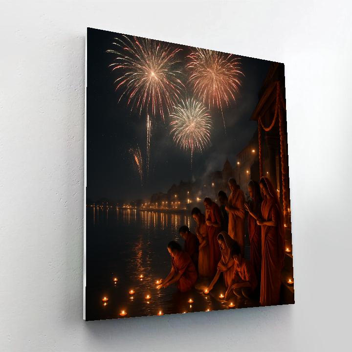 Diwali Fireworks Over Ganges Riverside Paint by numbers kits