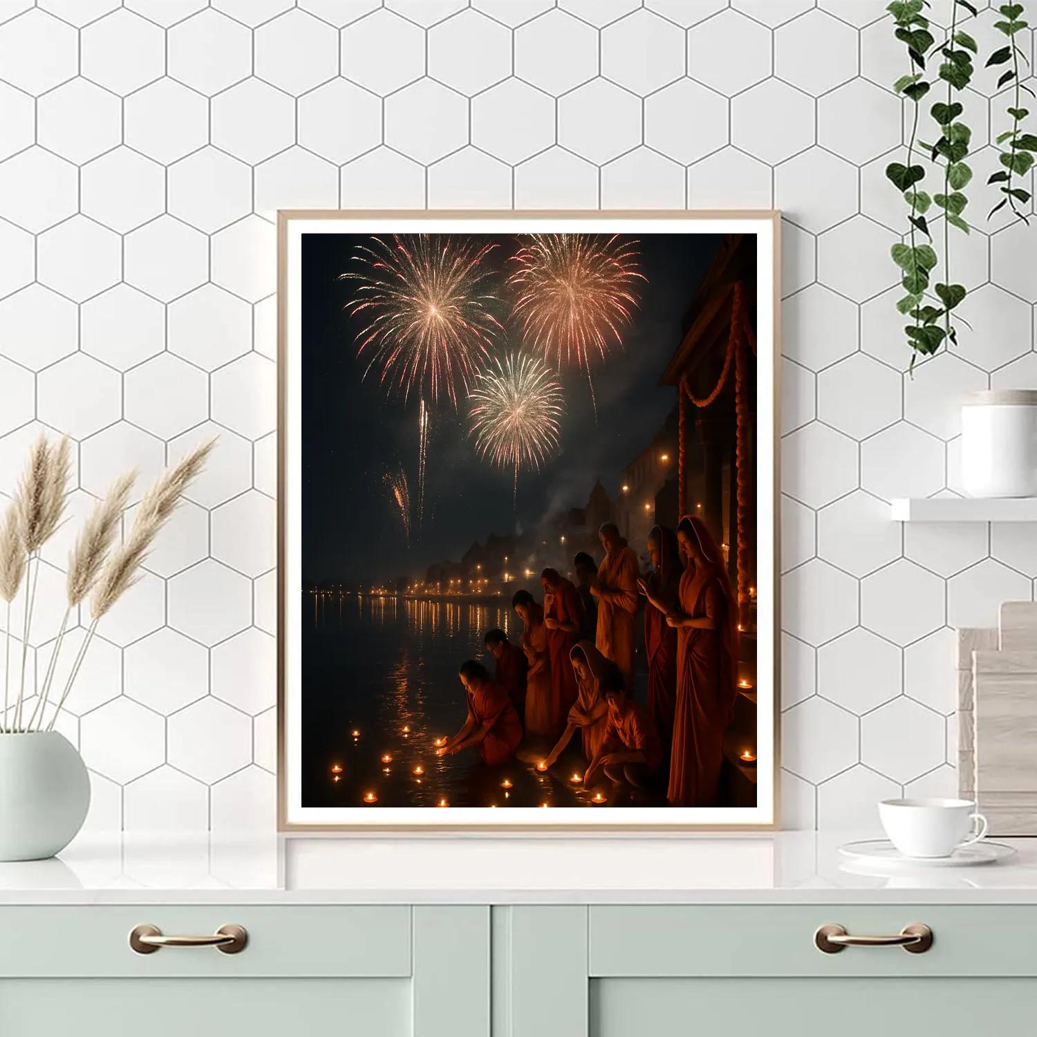 Diwali Fireworks Over Ganges Riverside Paint by numbers kits