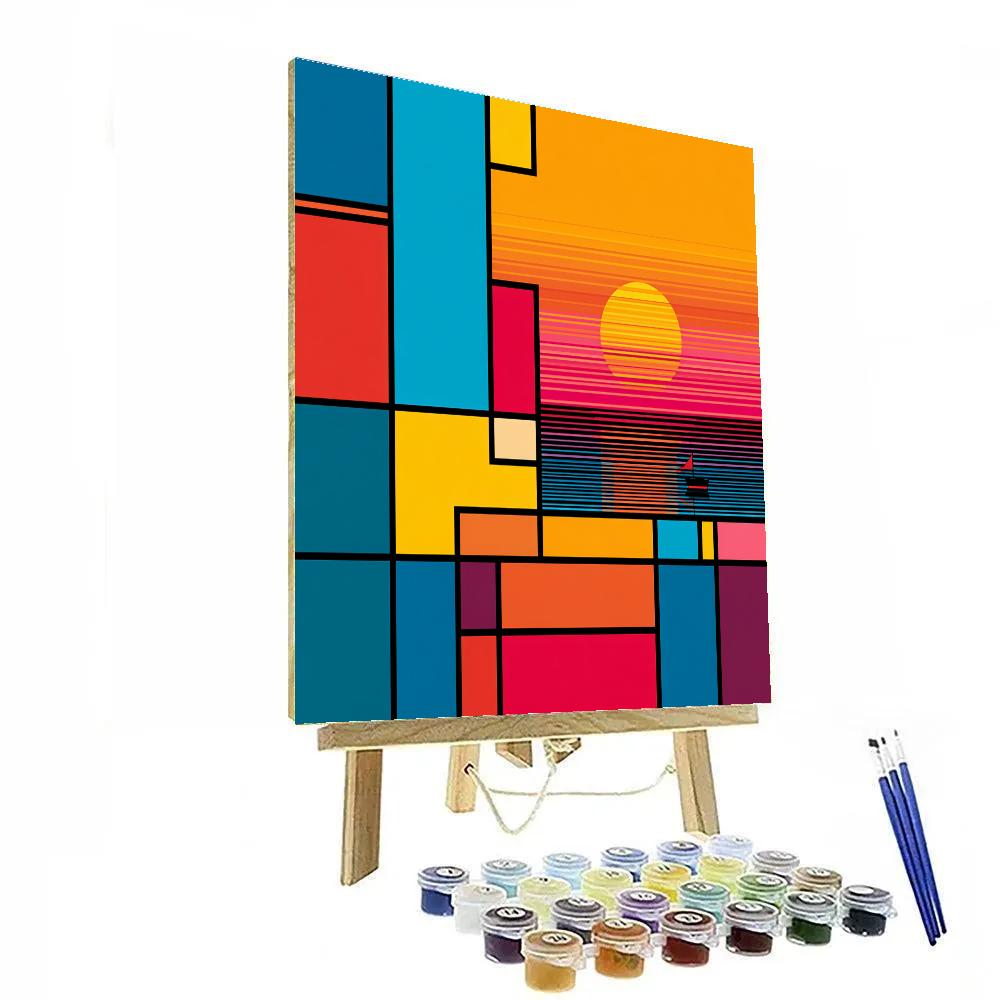 Piet Mondrian Inspired Geometric Sunset paint by number