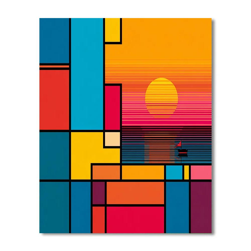 Piet Mondrian Inspired Geometric Sunset paint by number