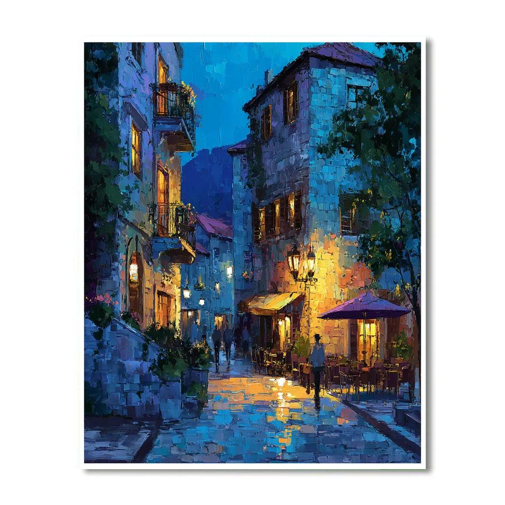 Old Montreal Stone Streets Canada Evening Lights paint by numbers