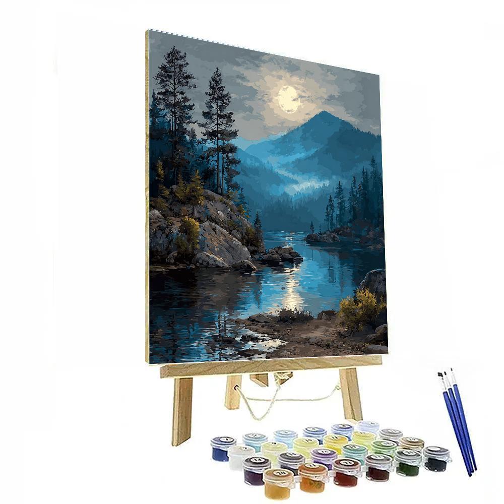 Caspar David Friedrich Inspired Moonlit Lake paint by numbers