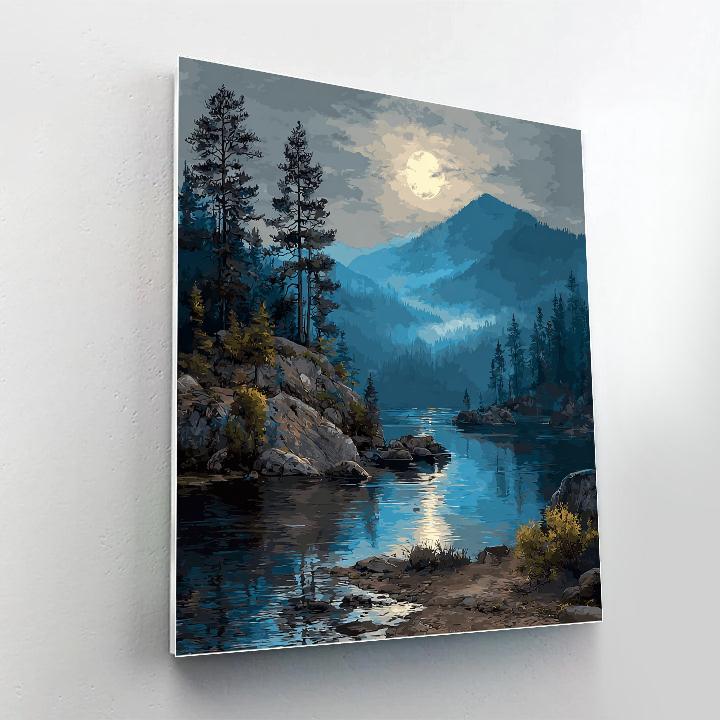 Caspar David Friedrich Inspired Moonlit Lake paint by numbers