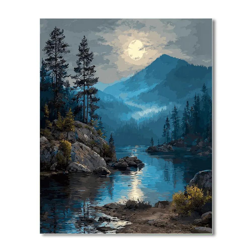 Caspar David Friedrich Inspired Moonlit Lake paint by numbers