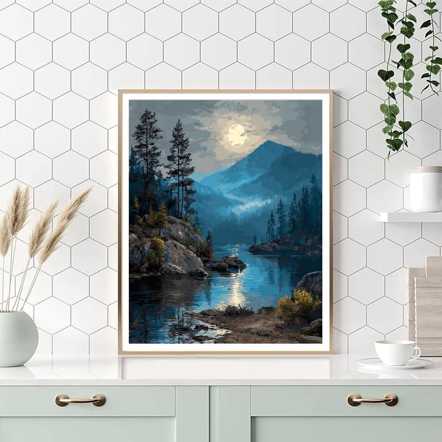 Caspar David Friedrich Inspired Moonlit Lake paint by numbers