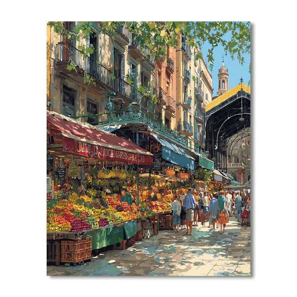 Vibrant Market Scene At La Boqueria Barcelona Spain Paint by numbers art