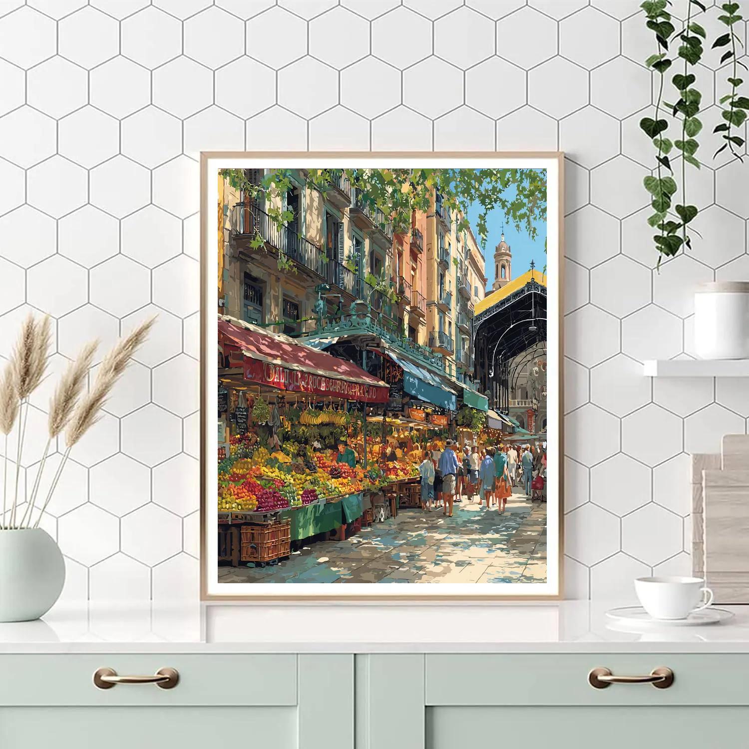 Vibrant Market Scene At La Boqueria Barcelona Spain Paint by numbers art