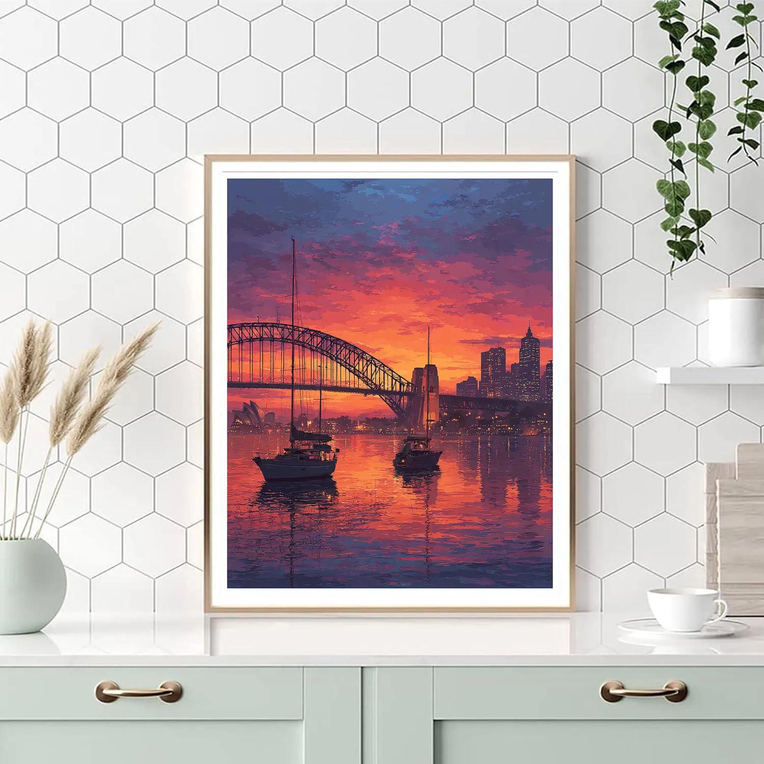 Sunset Over Sydney Harbour Bridge Australia Paint by numbers art