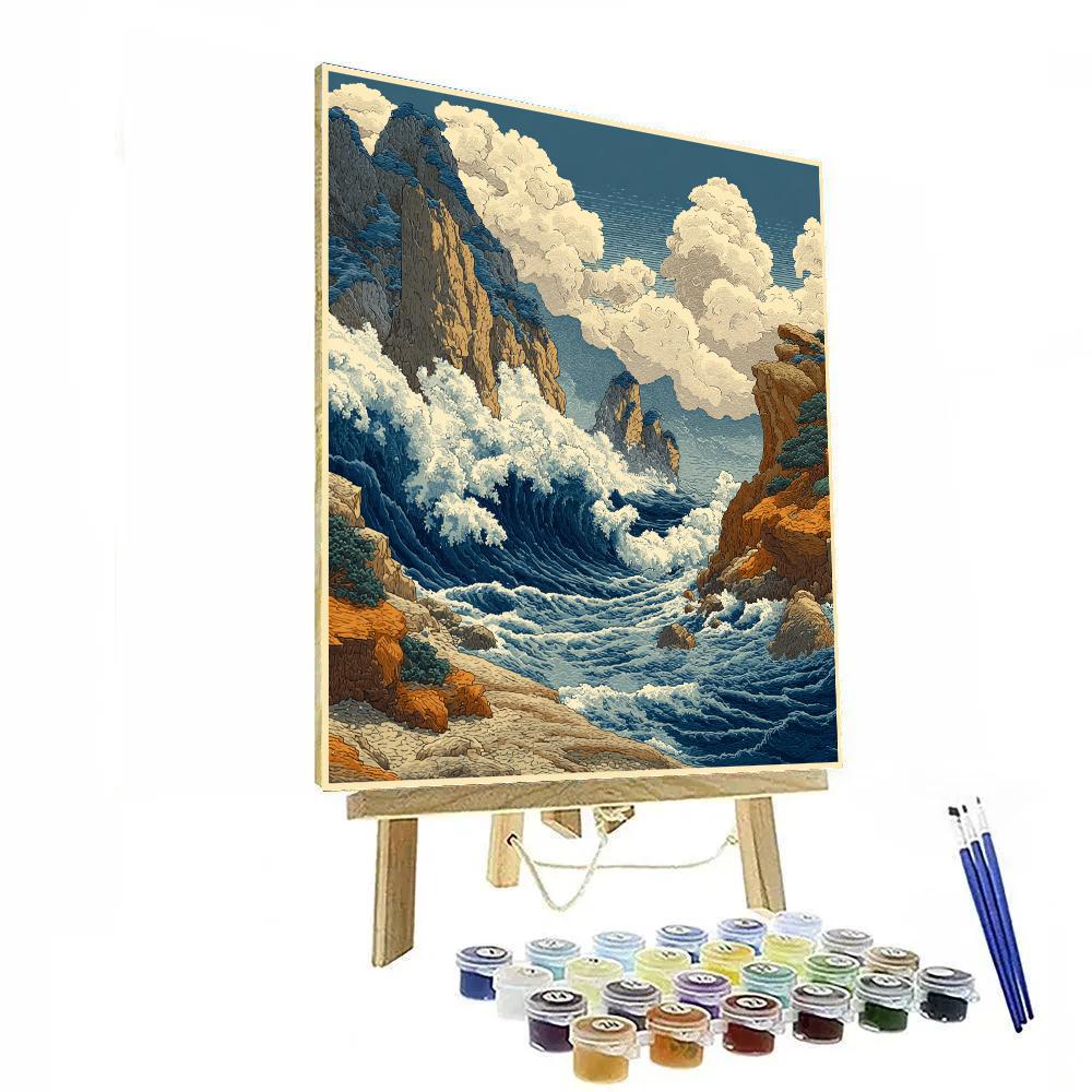 Hokusai Inspired Stormy Coastline Paint by numbers kits