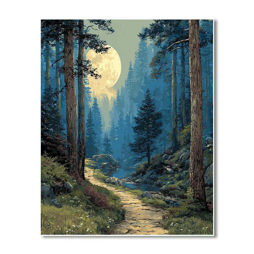 Caspar David Friedrich Inspired Moonlit Forest Path Number painting