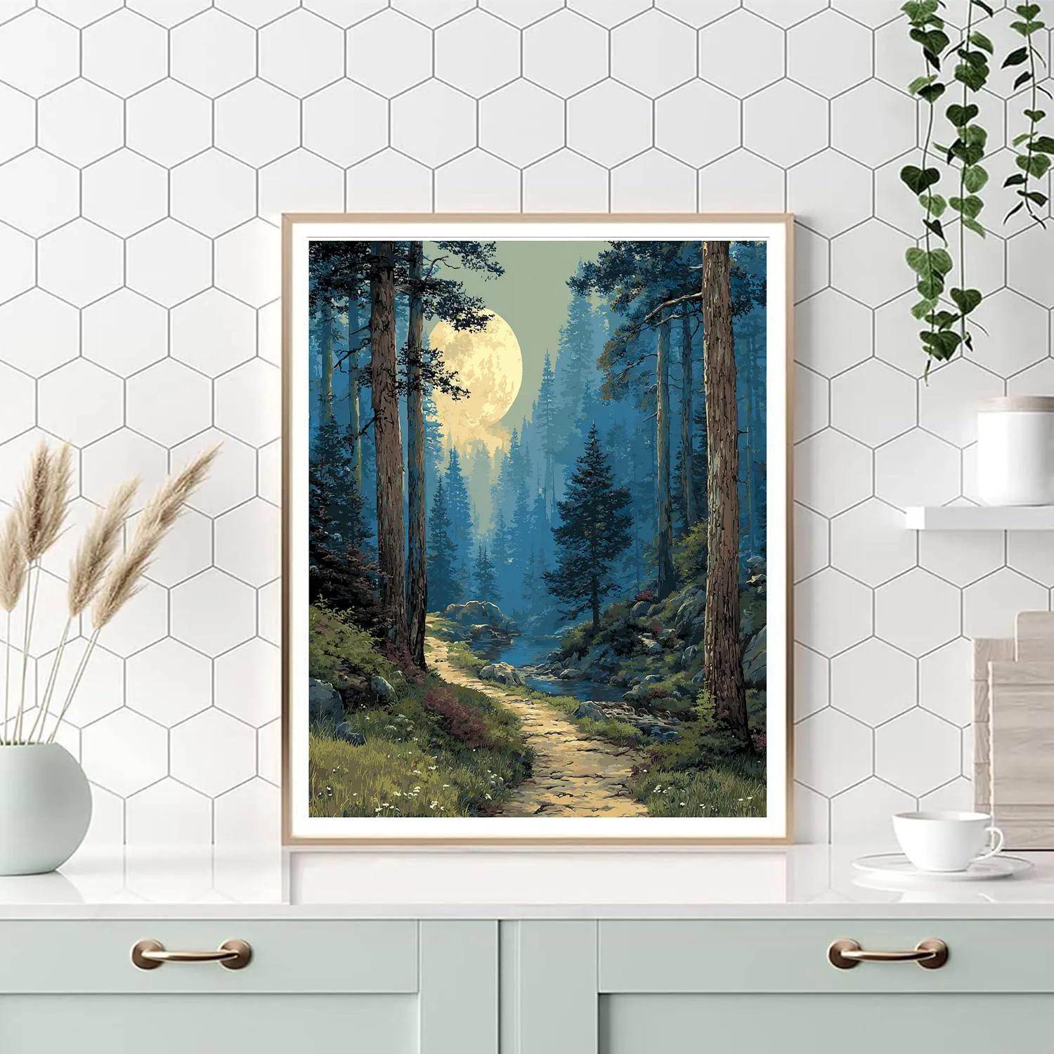 Caspar David Friedrich Inspired Moonlit Forest Path Number painting