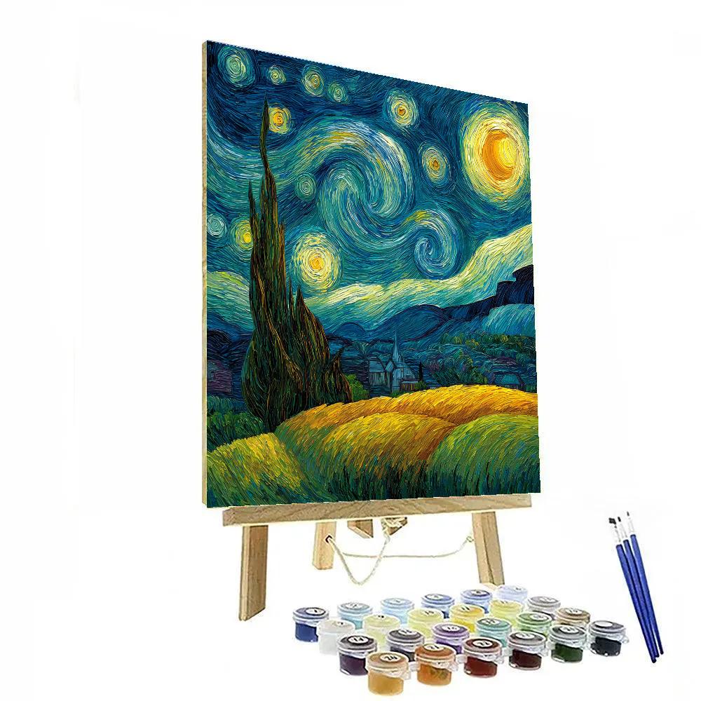 Van Gogh Inspired Cypress Storm paint by number