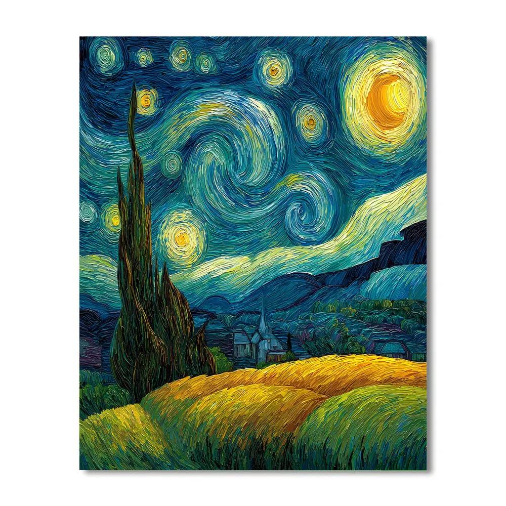 Van Gogh Inspired Cypress Storm paint by number