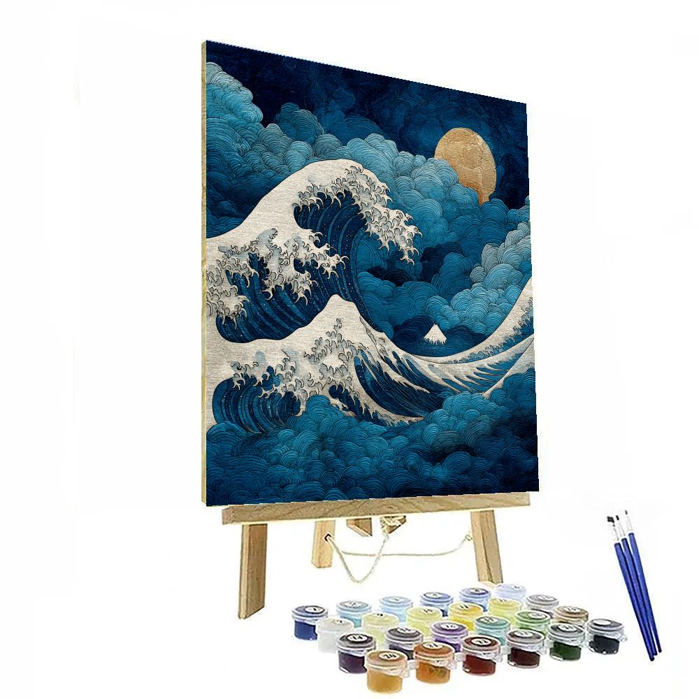 Hokusai Inspired Wave And Moon Painting by numbers kit