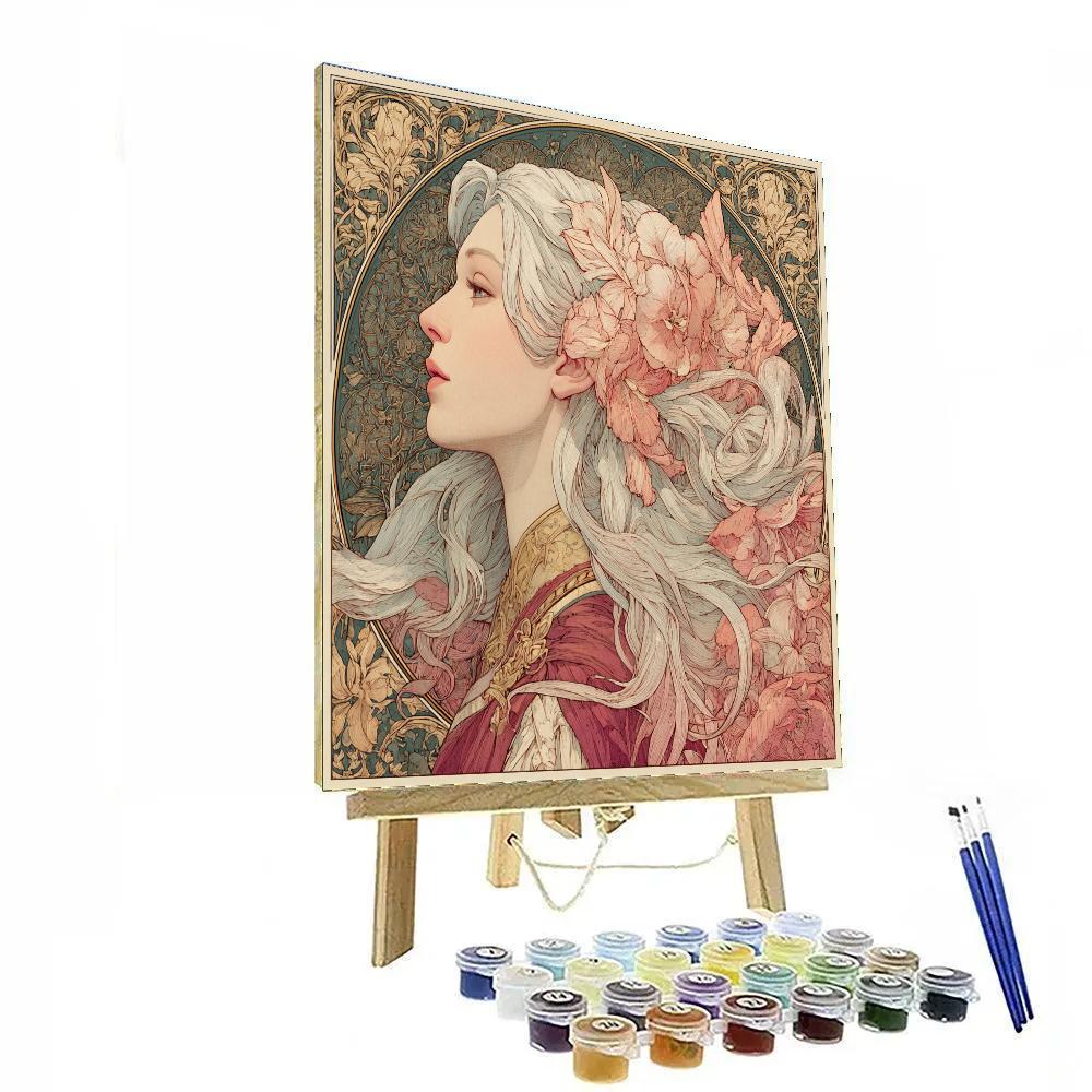 Alphonse Mucha Inspired Art Nouveau Lady painting number kit