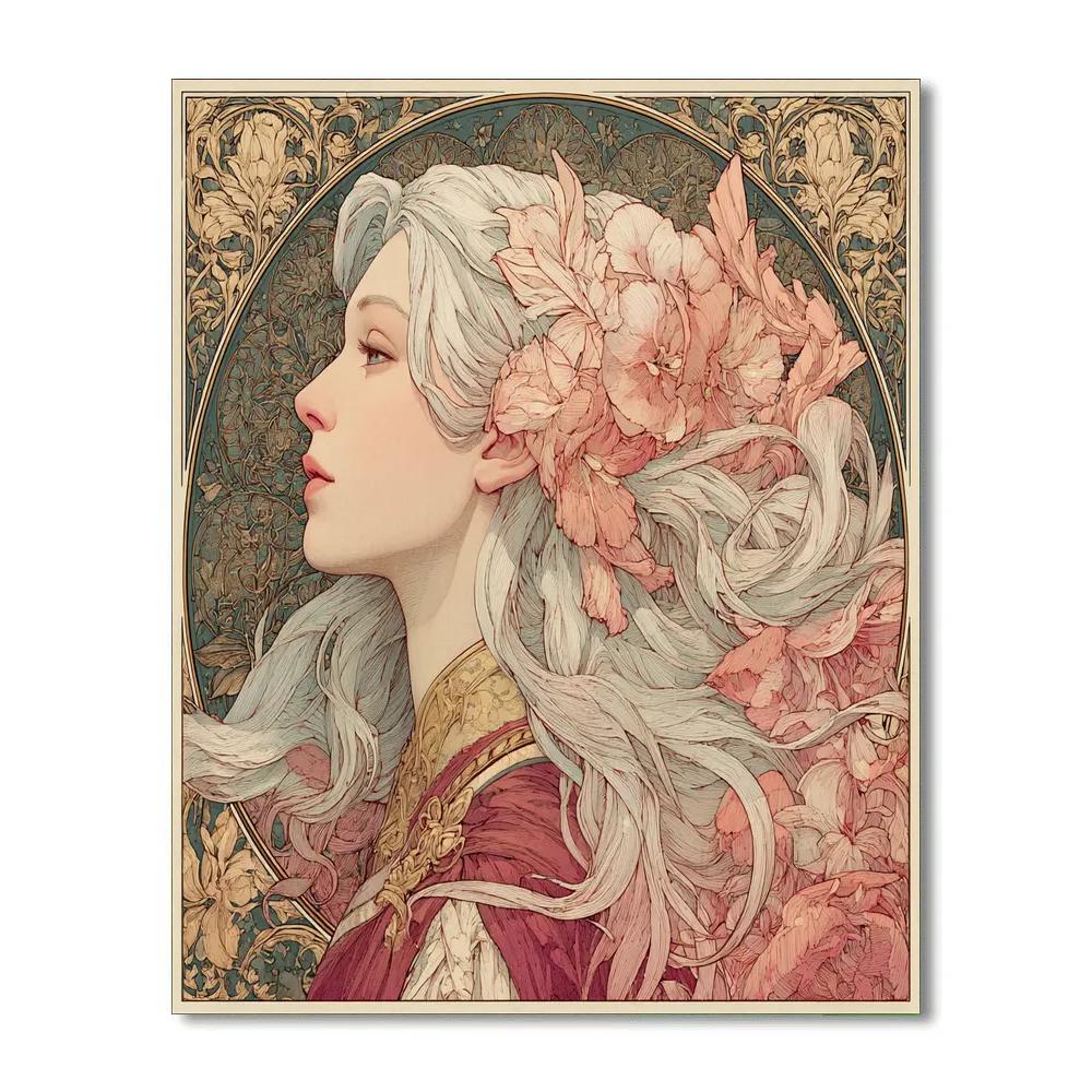 Alphonse Mucha Inspired Art Nouveau Lady painting number kit
