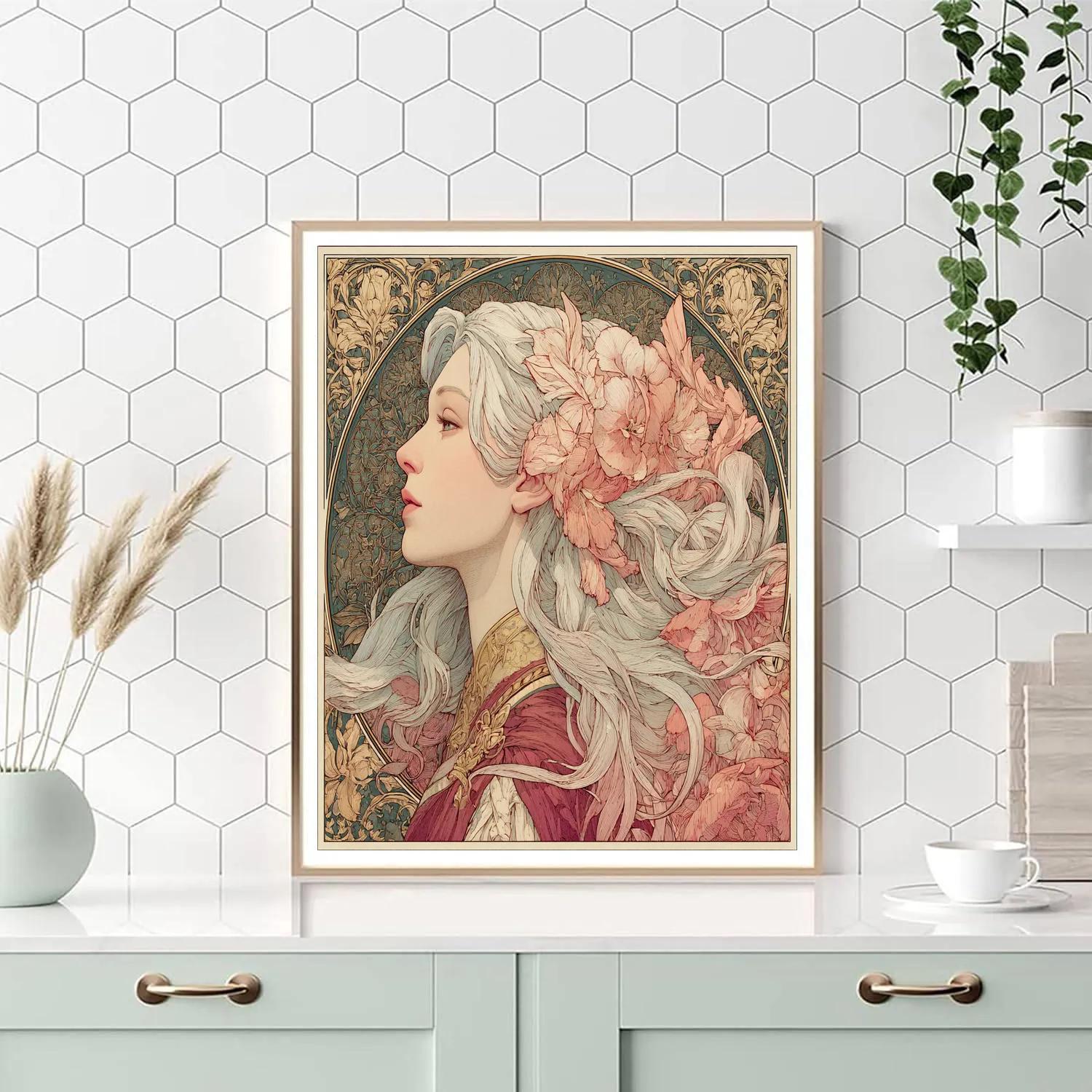 Alphonse Mucha Inspired Art Nouveau Lady painting number kit
