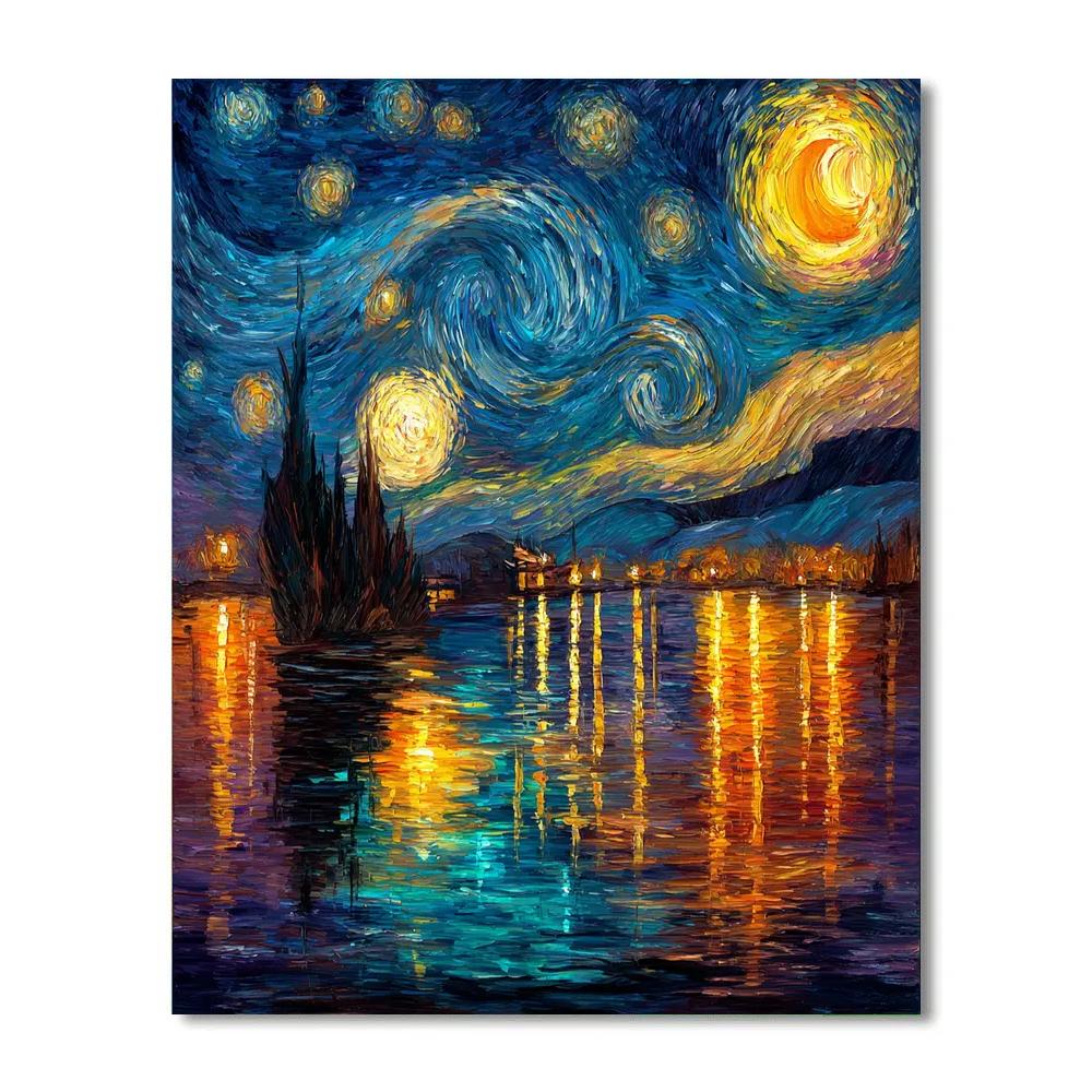 Van Gogh Inspired Starry Lake DIY paint by numbers