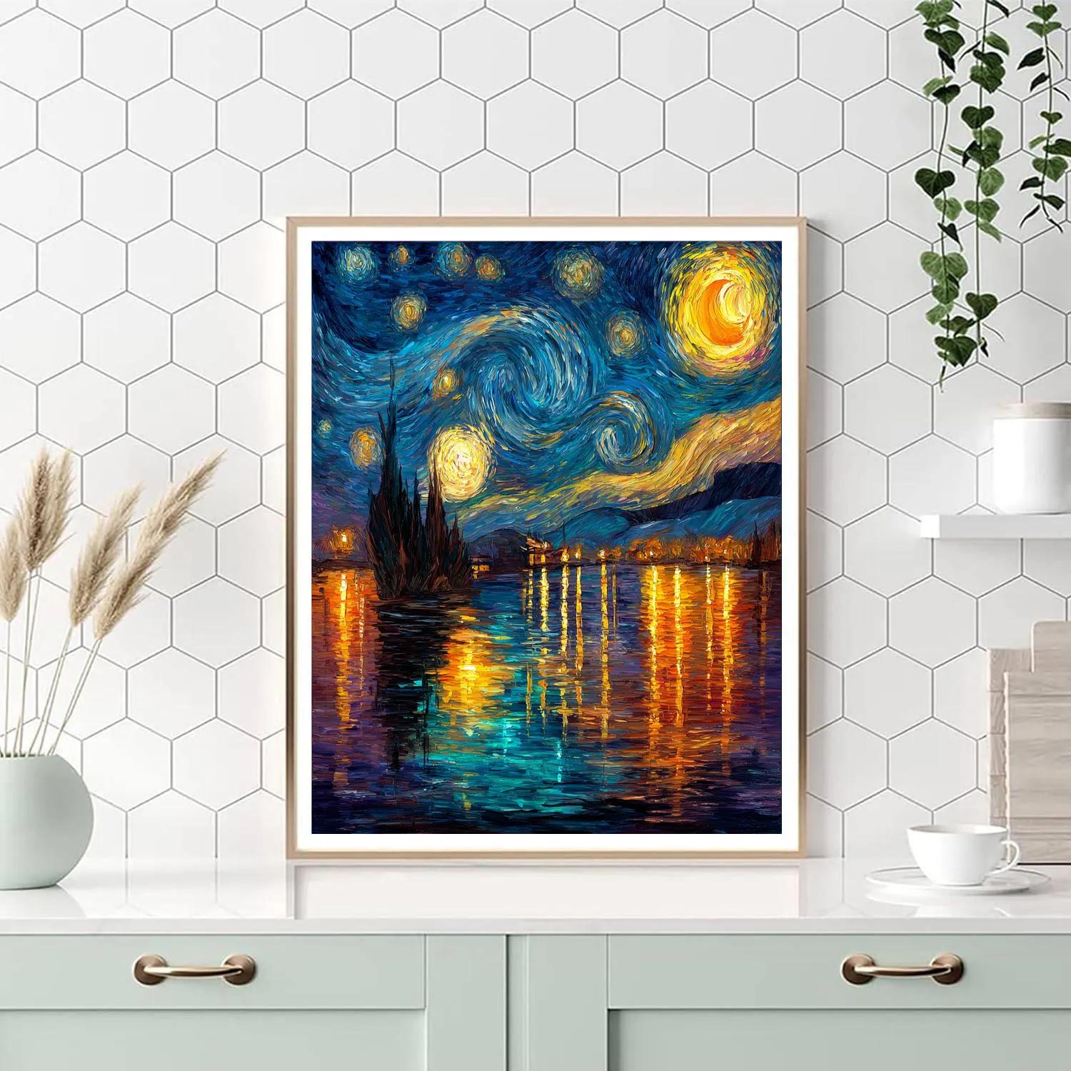 Van Gogh Inspired Starry Lake DIY paint by numbers