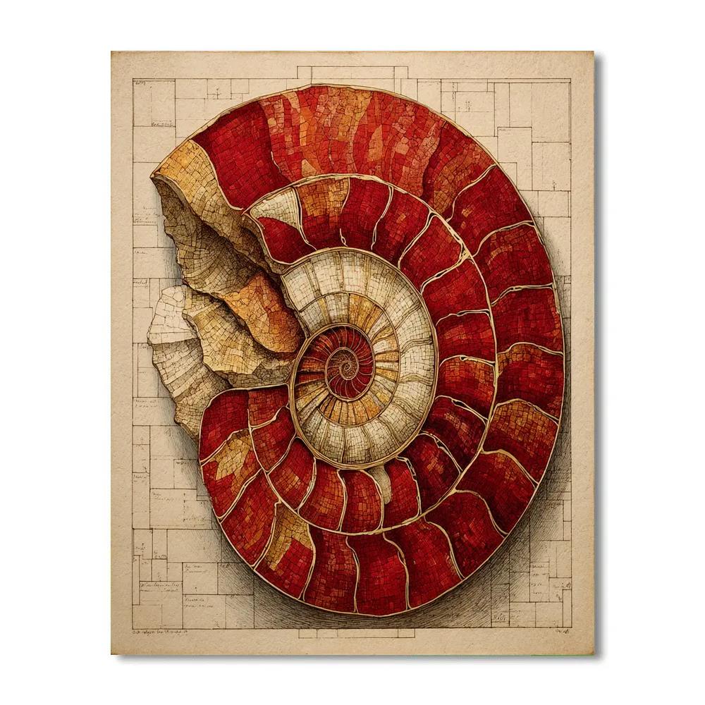 Michelangelo Inspired Fossil Spiral Number painting