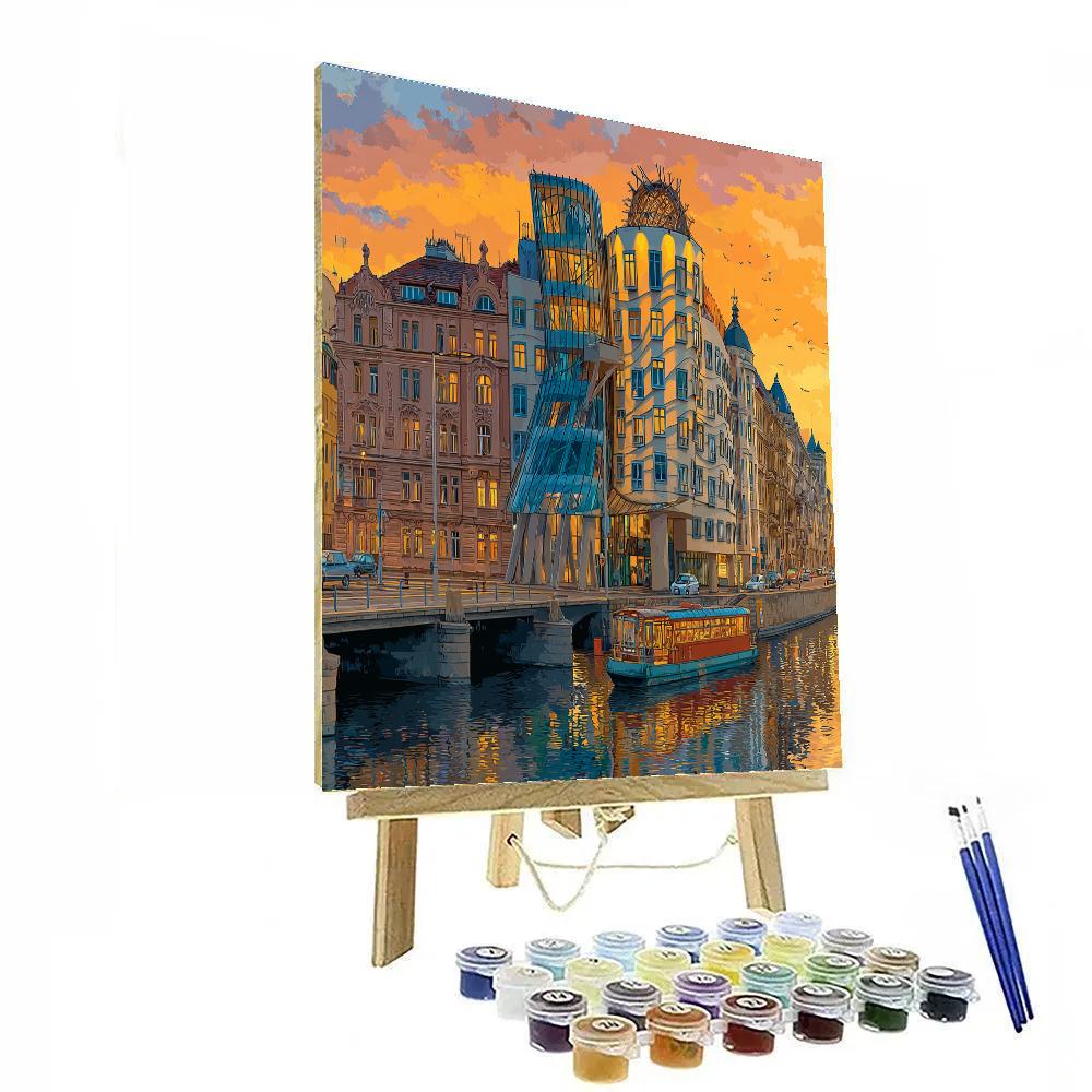 Dancing House Reflection Prague Czech Republic paint by numbers