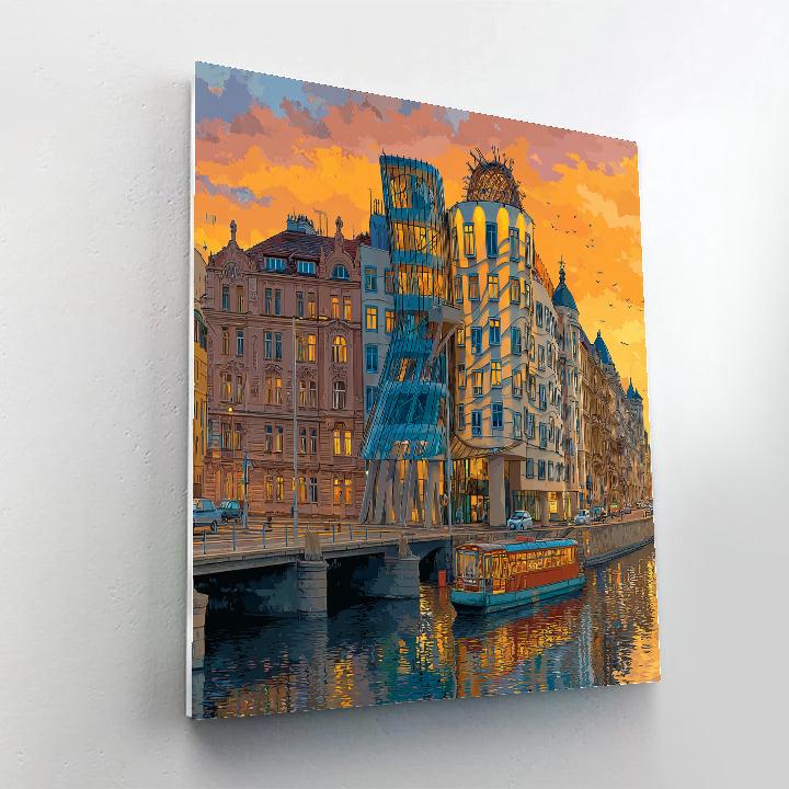 Dancing House Reflection Prague Czech Republic paint by numbers