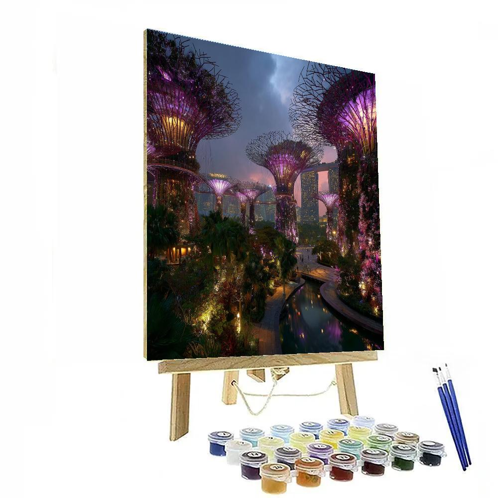 Gardens By The Bay Supertrees At Dusk Singapore paint by color