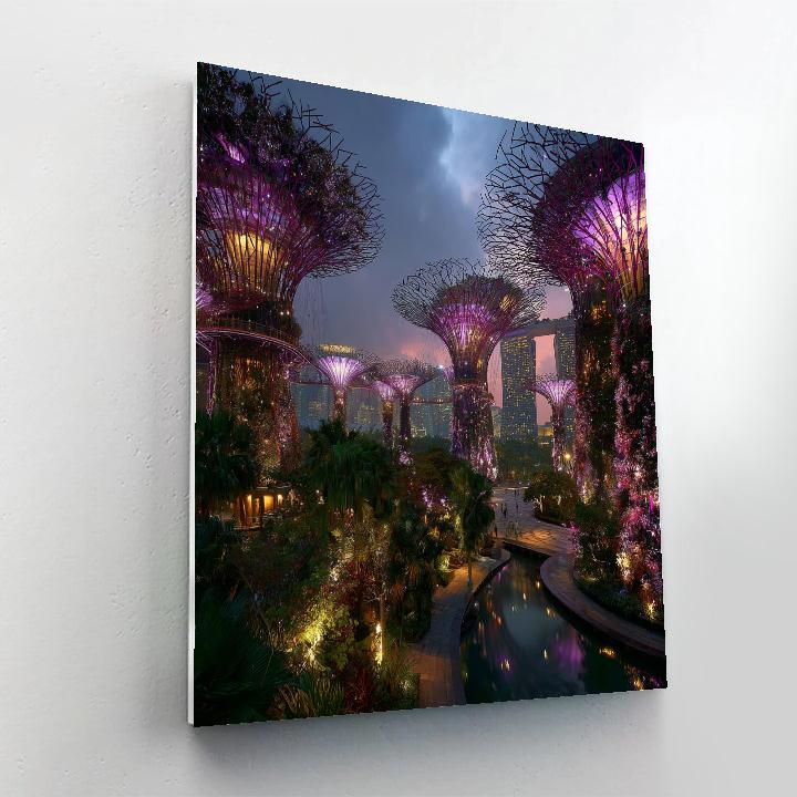 Gardens By The Bay Supertrees At Dusk Singapore paint by color