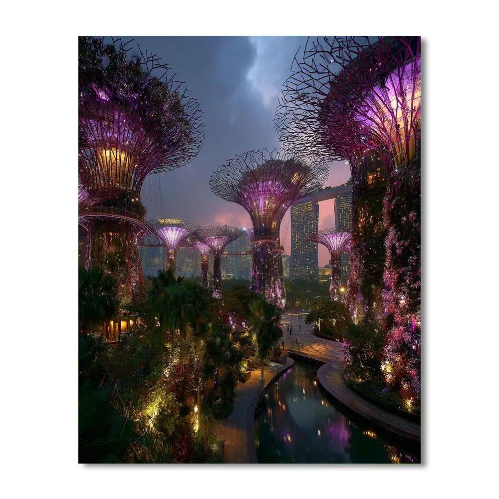 Gardens By The Bay Supertrees At Dusk Singapore paint by color