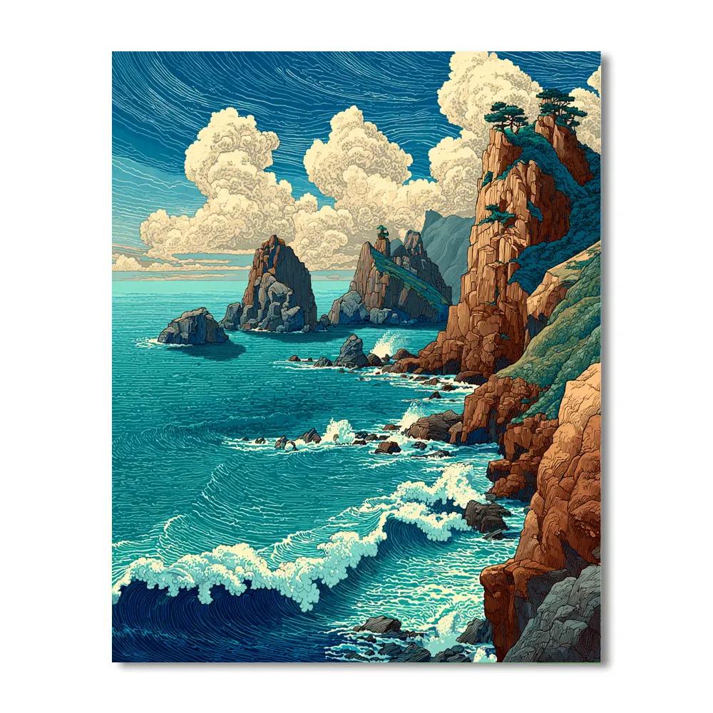 Hokusai Inspired Mountain Wave DIY paint by numbers