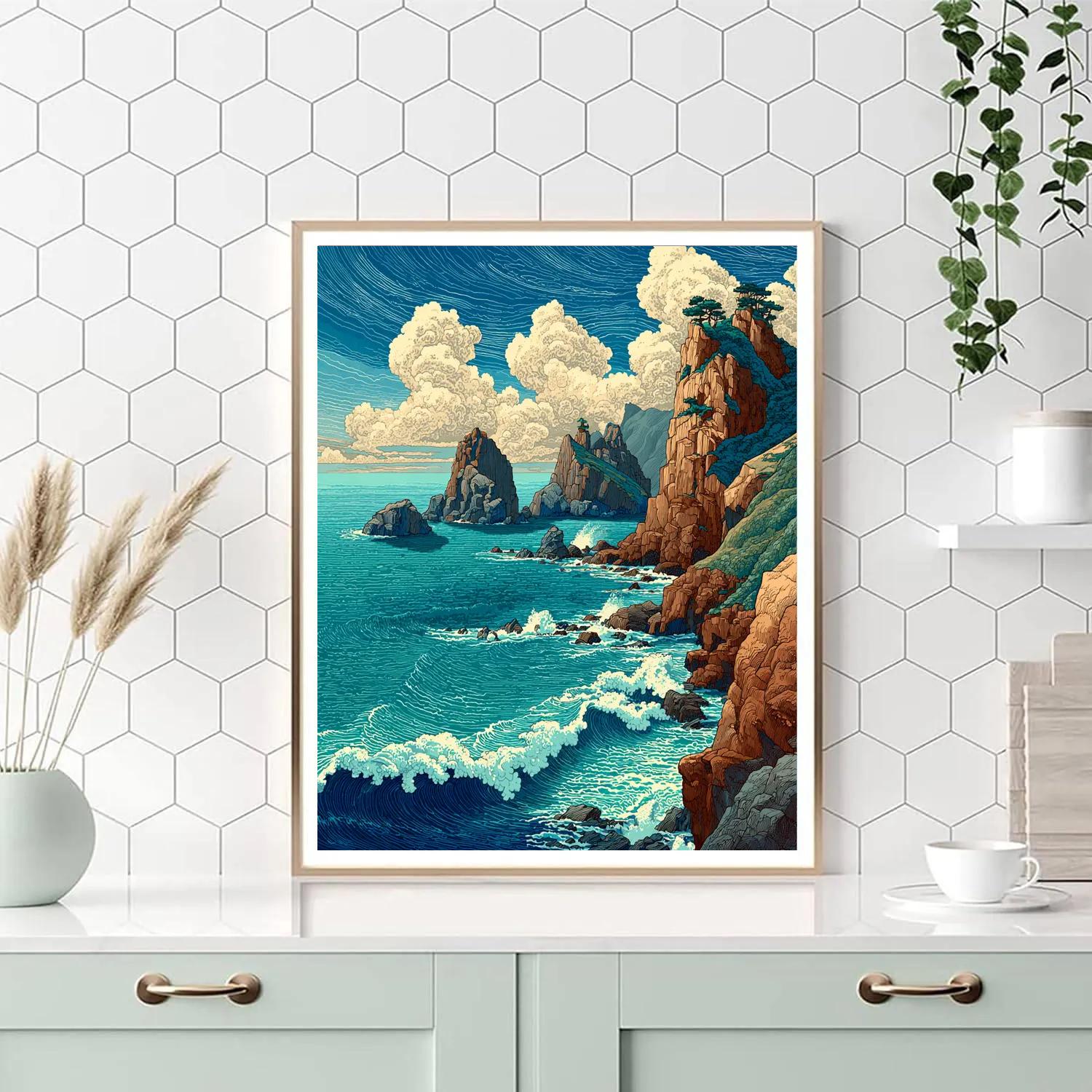 Hokusai Inspired Mountain Wave DIY paint by numbers