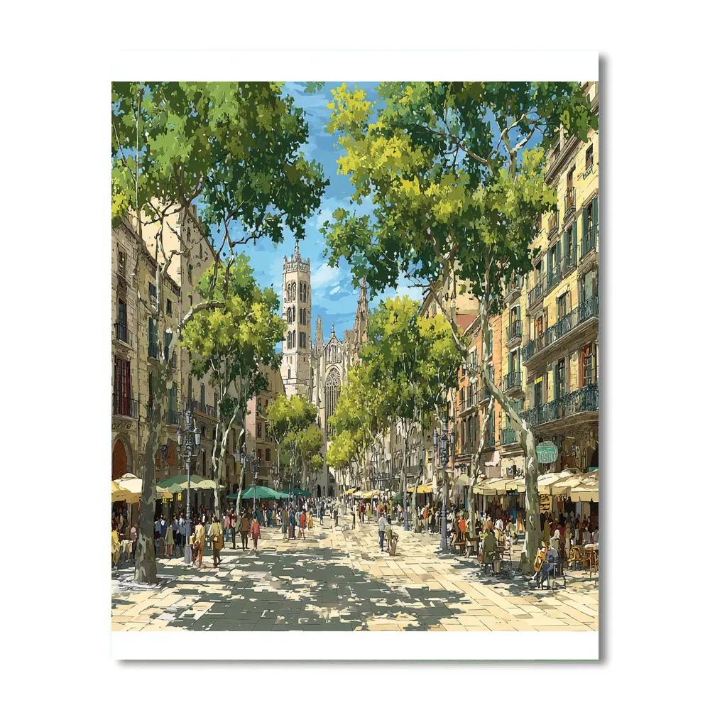 La Rambla Street Life Barcelona Spain DIY paint by numbers
